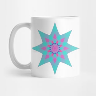 Turquoise, teal blue, pink geometric mandala star Mug